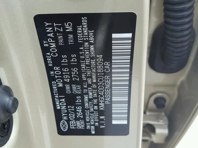 KMHGC4DD3CU188094 - 2012 HYUNDAI GENESIS 3. GOLD photo 10