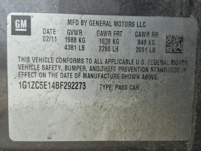 1G1ZC5E14BF292273 - 2011 CHEVROLET MALIBU 1LT 黑色 照片 10