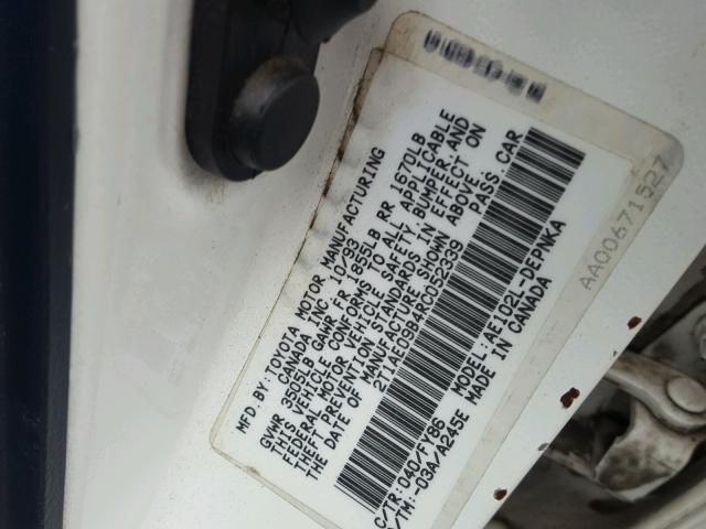 2T1AE09B4RC052339 - 1994 TOYOTA COROLLA LE 白色 照片 10