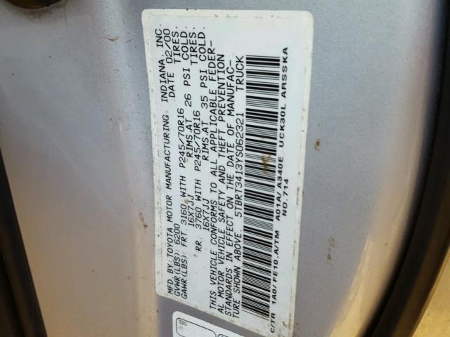 5TBRT3413YS062321 - 2000 TOYOTA TUNDRA ACC SILVER photo 10