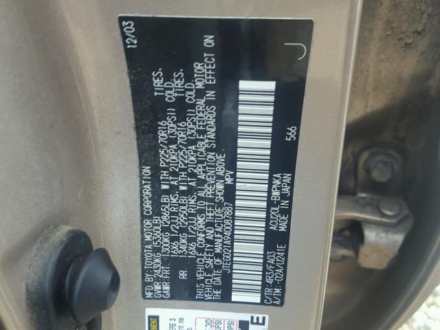 JTEGD21A940087887 - 2004 TOYOTA HIGHLANDER GOLD photo 10