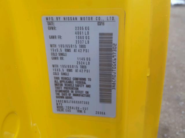 3N8CM0JT0GK697302 - 2016 NISSAN NV200 TAXI YELLOW photo 10