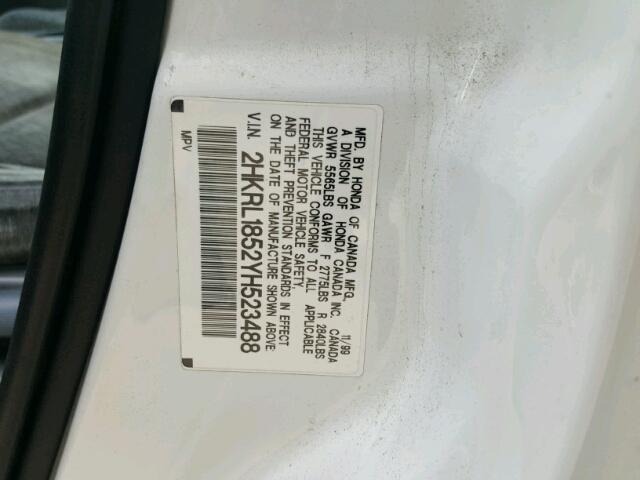 2HKRL1852YH523488 - 2000 HONDA ODYSSEY LX WHITE photo 10