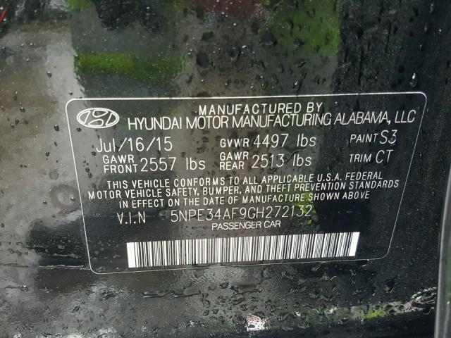 5NPE34AF9GH272132 - 2016 HYUNDAI SONATA SPO BLACK photo 10