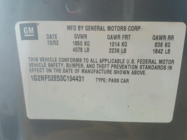 1G2NF52E53C194431 - 2003 PONTIAC GRAND AM S Boz foto 10