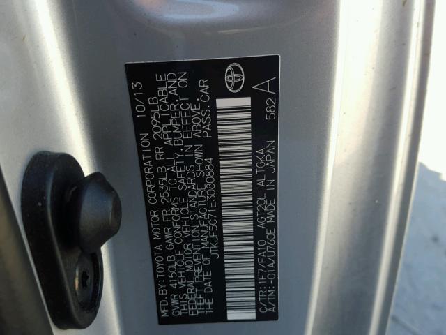 JTKJF5C71E3080884 - 2014 TOYOTA SCION TC 银色 照片 10