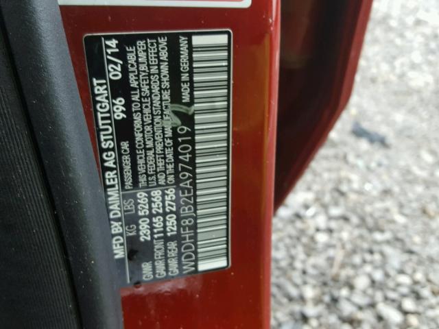 WDDHF8JB2EA974019 - 2014 MERCEDES-BENZ E 350 4MAT RED photo 10