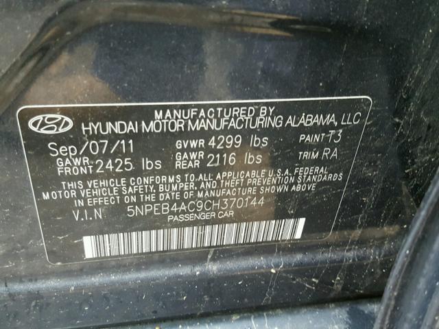 5NPEB4AC9CH370144 - 2012 HYUNDAI SONATA GLS BLUE photo 10