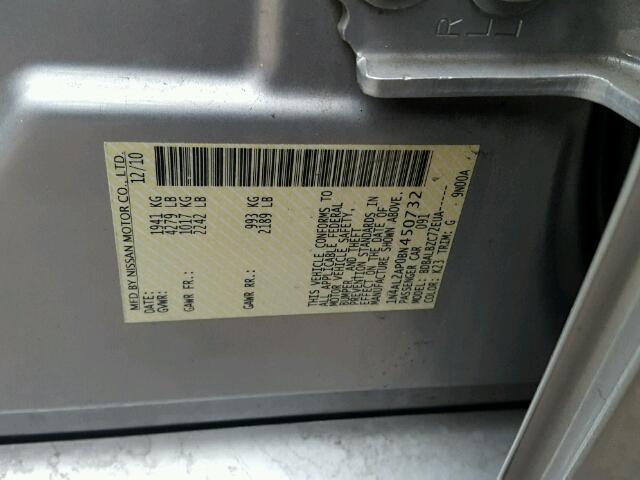 1N4AL2AP0BN450732 - 2011 NISSAN ALTIMA BAS SILVER photo 10