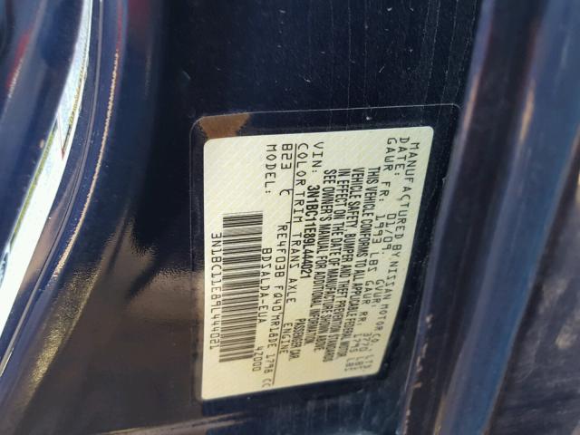 3N1BC11E89L444021 - 2009 NISSAN VERSA S BLUE photo 10