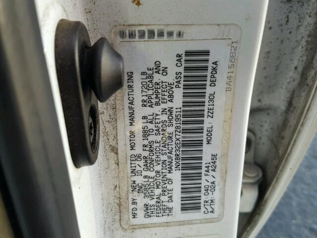 1NXBR32EX7Z819511 - 2007 TOYOTA COROLLA WHITE photo 10