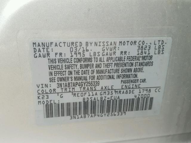 3N1AB7AP4GY256339 - 2016 NISSAN SENTRA S GRAY photo 10