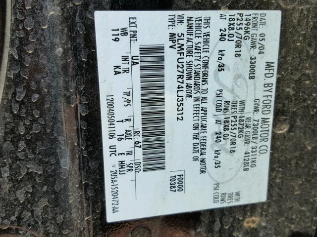 5LMFU27R74LJ35312 - 2004 LINCOLN NAVIGATOR 黑色 照片 10