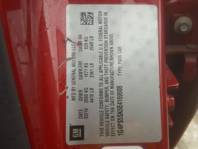 1G4PS5SK6E4169908 - 2014 BUICK VERANO RED photo 10