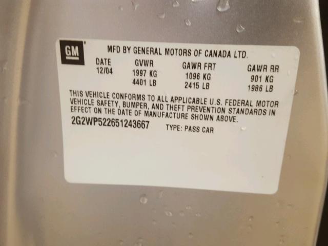 2G2WP522651243667 - 2005 PONTIAC GRAND PRIX SILVER photo 10