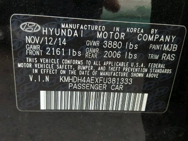 KMHDH4AEXFU381333 - 2015 HYUNDAI ELANTRA SE BLACK photo 10