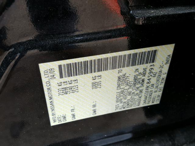 1N4AA51E49C845993 - 2009 NISSAN MAXIMA S BLACK photo 10