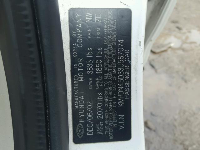 KMHDN45D33U567074 - 2003 HYUNDAI ELANTRA GL WHITE photo 10