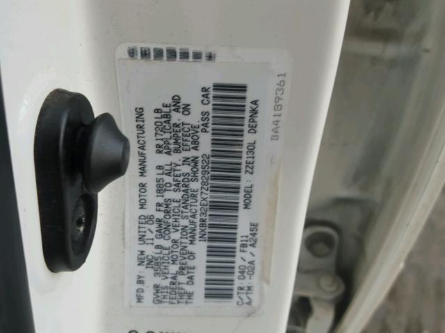 1NXBR32EX7Z829522 - 2007 TOYOTA COROLLA CE WHITE photo 10