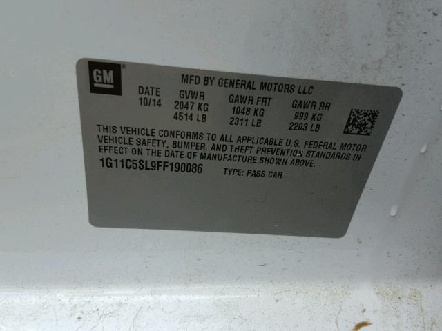 1G11C5SL9FF190086 - 2015 CHEVROLET MALIBU 1LT 白色 照片 10