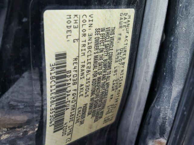 3N1BC11E28L353065 - 2008 NISSAN VERSA S BLACK photo 10