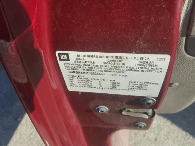 3GNDA13D16S625406 - 2006 CHEVROLET HHR LS წითელი ფოტო 10