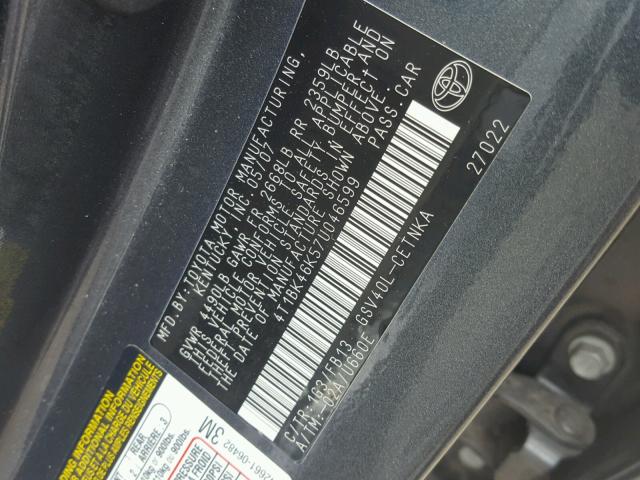 4T1BK46K57U046599 - 2007 TOYOTA CAMRY NEW GRAY photo 10