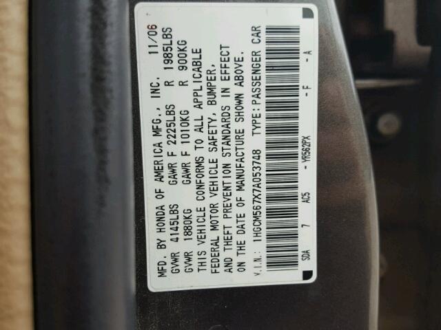 1HGCM567X7A053748 - 2007 HONDA ACCORD EX BROWN photo 10