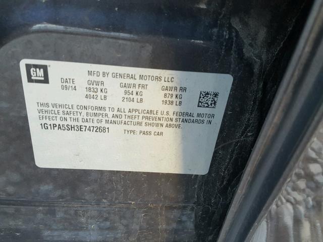 1G1PA5SH3E7472681 - 2014 CHEVROLET CRUZE LS CHARCOAL photo 10