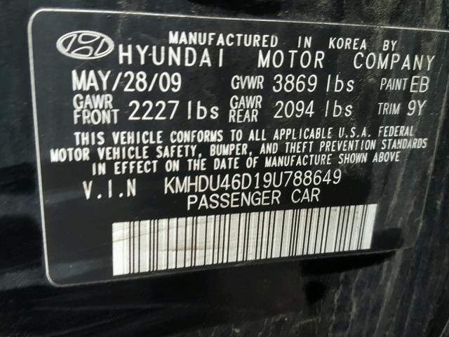 KMHDU46D19U788649 - 2009 HYUNDAI ELANTRA GL BLACK photo 10