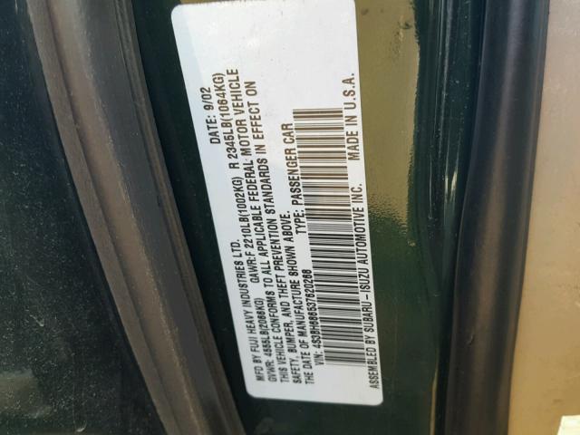 4S3BH686537620268 - 2003 SUBARU LEGACY OUT GREEN photo 10