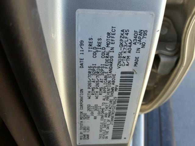 JT3HN87R0Y0278629 - 2000 TOYOTA 4RUNNER LI SILVER photo 10