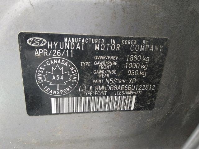 KMHDB8AE6BU122812 - 2011 HYUNDAI ELANTRA TO GRAY photo 9