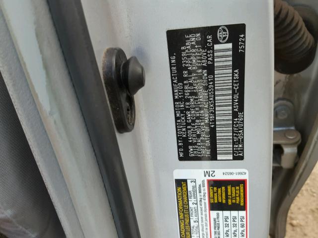 4T1BF3EK5AU559410 - 2010 TOYOTA CAMRY BASE SILVER photo 10