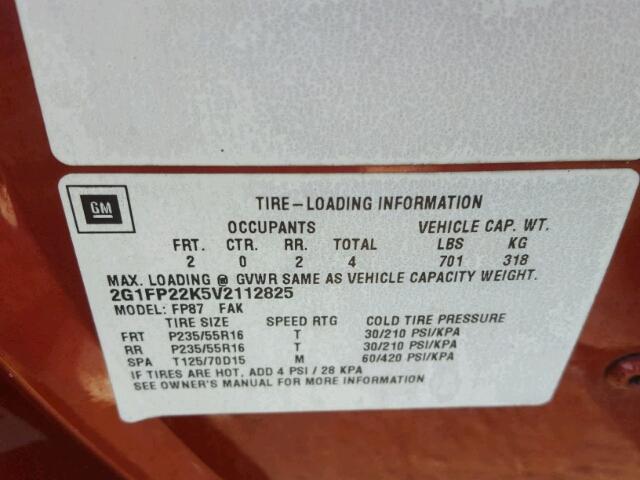 2G1FP22K5V2112825 - 1997 CHEVROLET CAMARO BAS 红色 照片 10