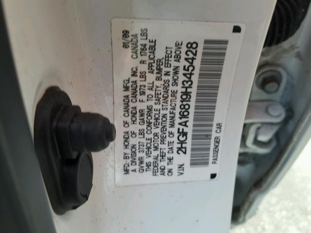 2HGFA16819H345428 - 2009 HONDA CIVIC EX თეთრი ფოტო 10