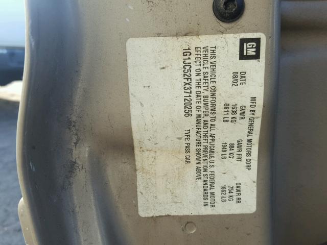 1G1JC52FX37120256 - 2003 CHEVROLET CAVALIER TAN photo 10