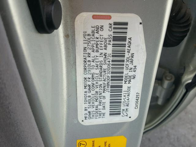 JTHBN30F320064731 - 2002 LEXUS LS 430 SILVER photo 10