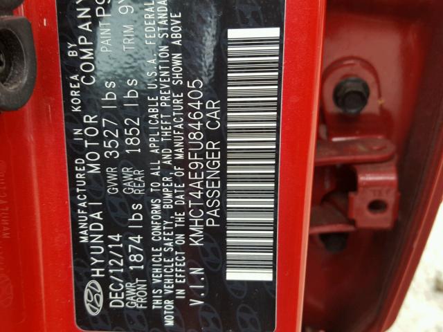 KMHCT4AE9FU846405 - 2015 HYUNDAI ACCENT GLS RED photo 10