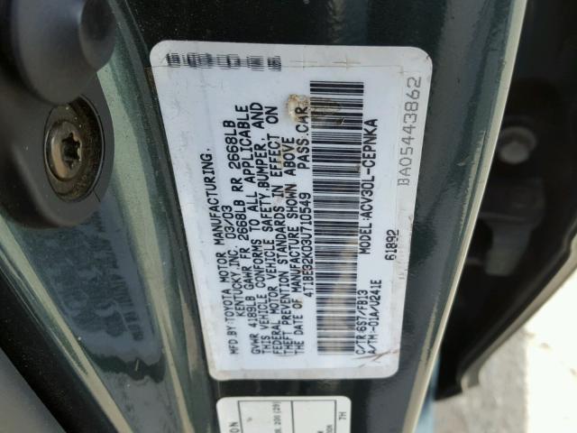 4T1BE32K03U710549 - 2003 TOYOTA CAMRY LE GREEN photo 10