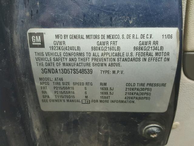 3GNDA13D57S548539 - 2007 CHEVROLET HHR LS BLUE photo 10