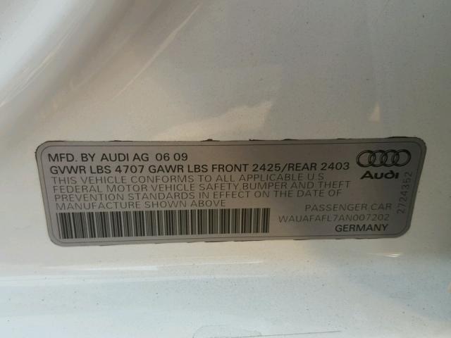 WAUAFAFL7AN007202 - 2010 AUDI A4 PREMIUM WHITE photo 10