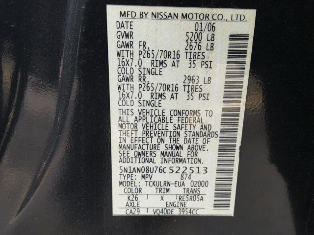 5N1AN08U76C522513 - 2006 NISSAN XTERRA OFF GRAY photo 10