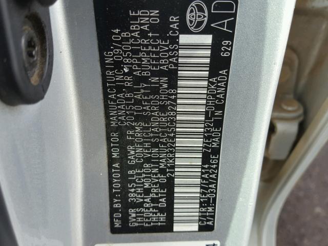 2T1KR32E45C382748 - 2005 TOYOTA COROLLA MA SILVER photo 10