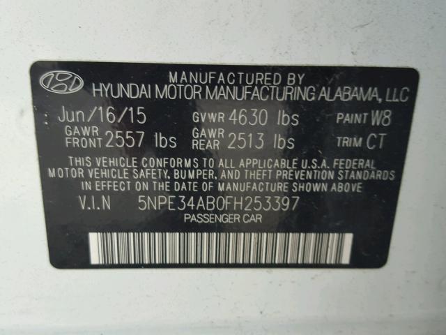 5NPE34AB0FH253397 - 2015 HYUNDAI SONATA SPO WHITE photo 10