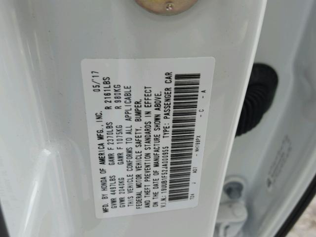 19UUB1F52JA000955 - 2018 ACURA TLX TECH WHITE photo 10