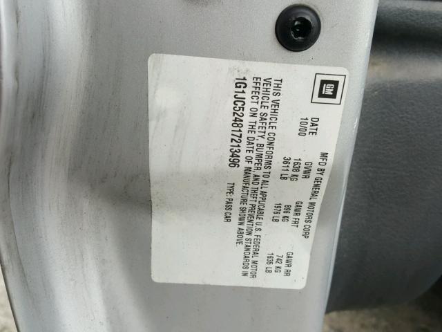 1G1JC524817213496 - 2001 CHEVROLET CAVALIER B GRAY photo 10