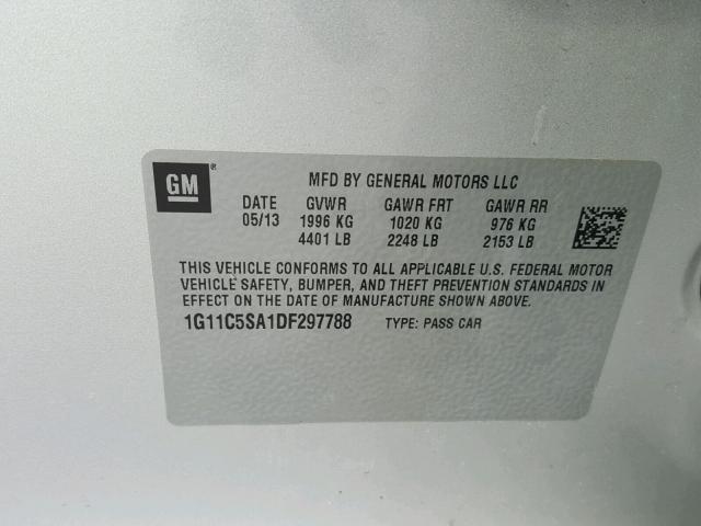 1G11C5SA1DF297788 - 2013 CHEVROLET MALIBU 1LT 银色 照片 10