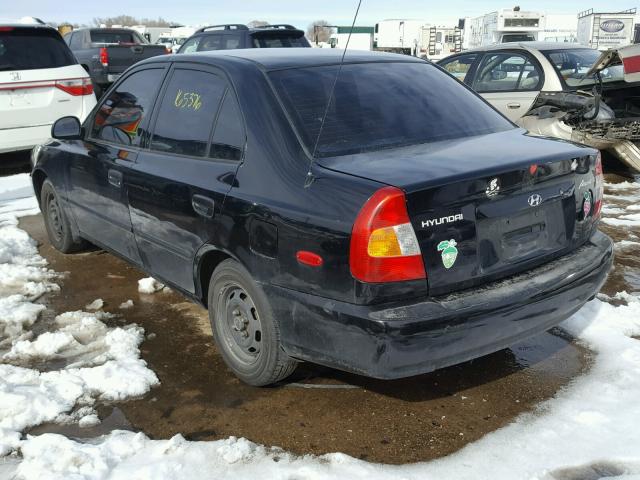 KMHCG45C42U400492 - 2002 HYUNDAI ACCENT GL BLACK photo 3