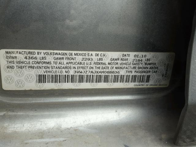 3VWJZ7AJXAM088836 - 2010 VOLKSWAGEN JETTA S GRAY photo 10